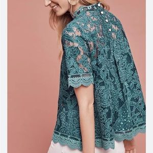 Anthropologie HD in Paris Meadows Mock Neck Lace Blouse